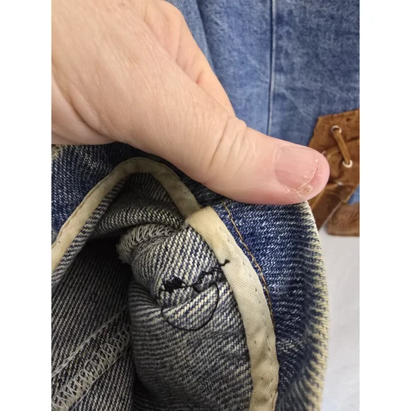 Frontier Vtg Denim Leather Cropped 1 Button Western Jacket. Ladies Size Large - Picture 13 of 15